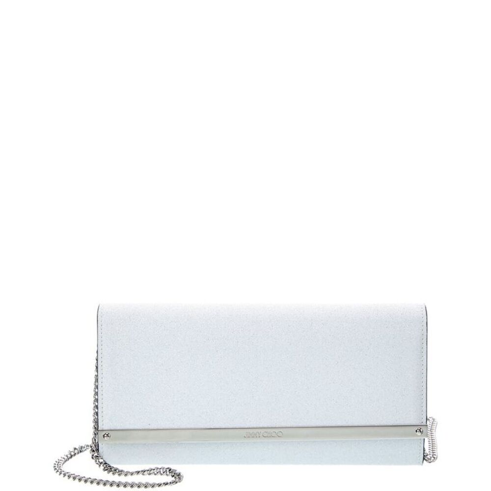 Jimmy Choo Milla Glitter Wallet On Chain, White